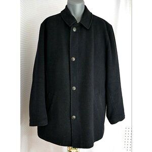 Bugatti Black Wool Blend Dress Overcoat Coat Quilted Lining Mens Size 44 Regular